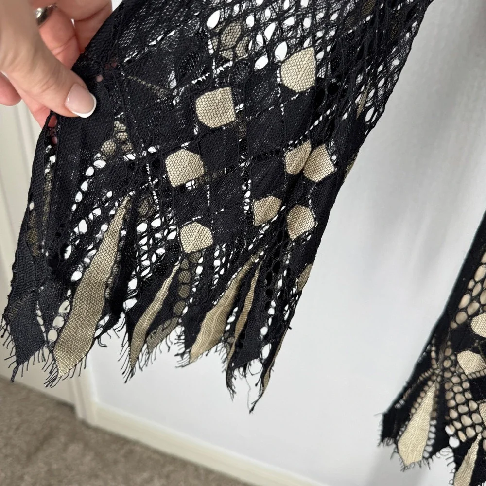 Free People Deco Lace Sheer Mini Dress Whimsigoth Bell Sleeve Edgy Boho 4 NEW - Picture 7 of 9